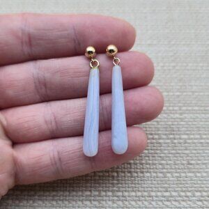 Gold Filled Handmade Chalcedony Stone Vintage Earrings A6018